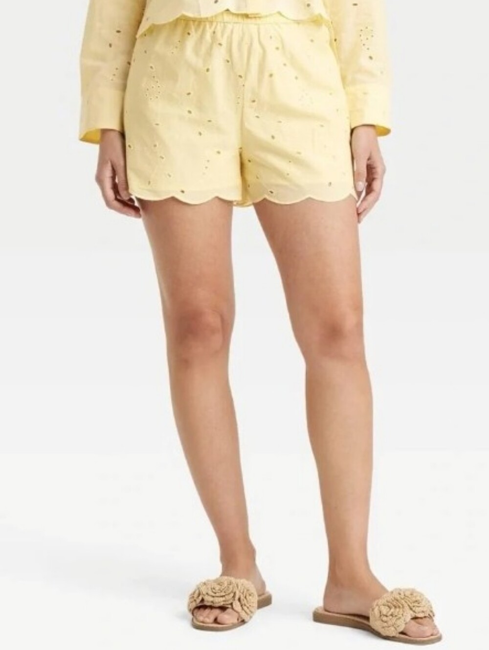 Women’s Eyelet Scallop Hem Shorts Yellow